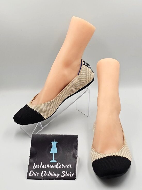 Rothy's Shoes - Rothy's Women's Black Beige The Square Slip-On Shoes Squared-Toe Flats Sz 9 2743